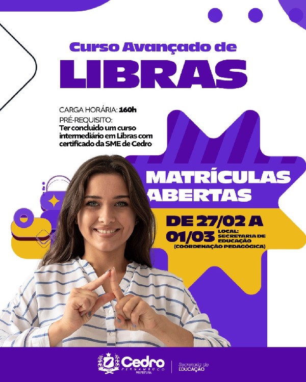 Curso de Libras Avançado: uma oportunidade de formação e inclusão em Cedro